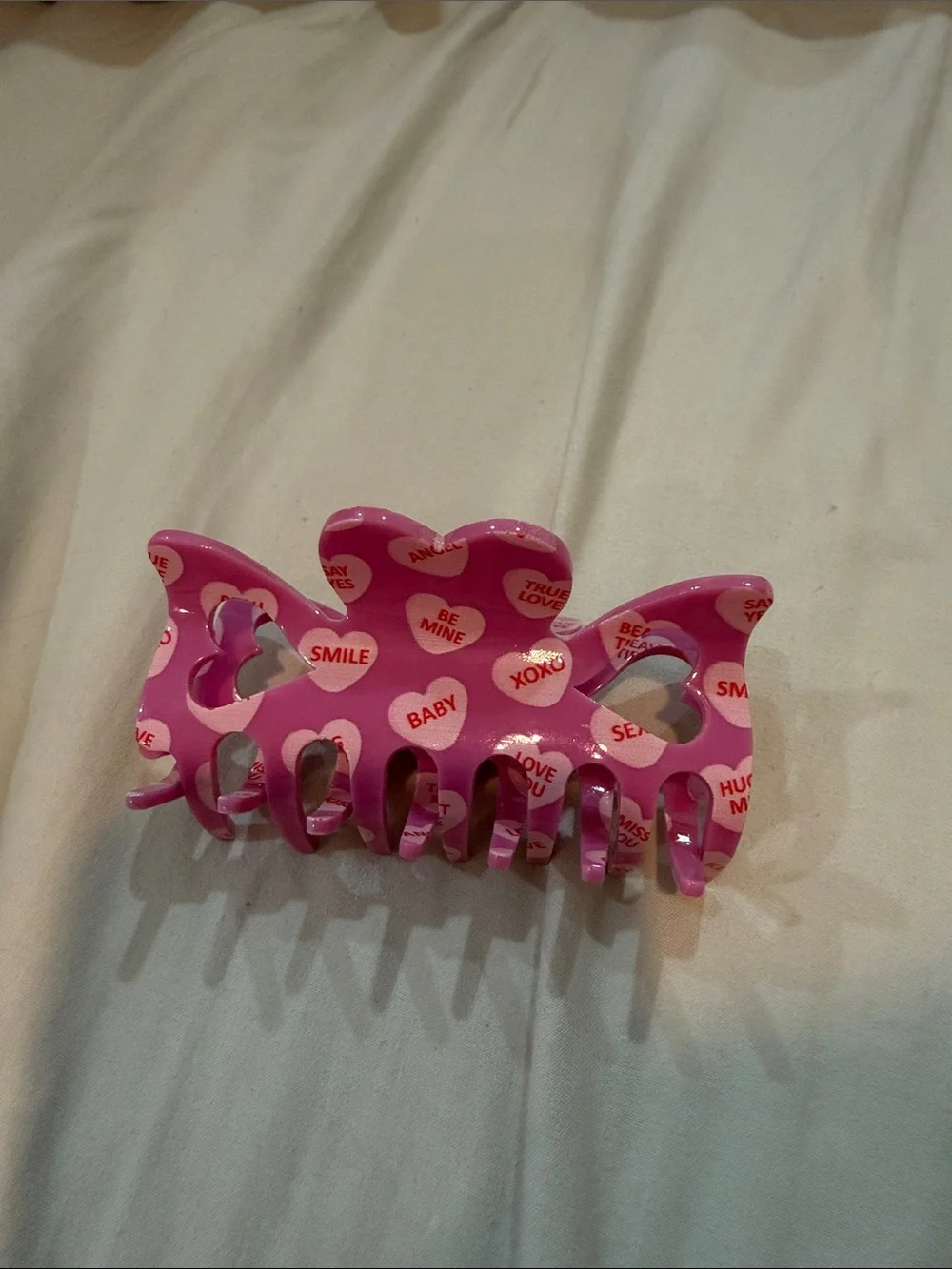 Pink Heart-Print Hair Claw Clip for Women